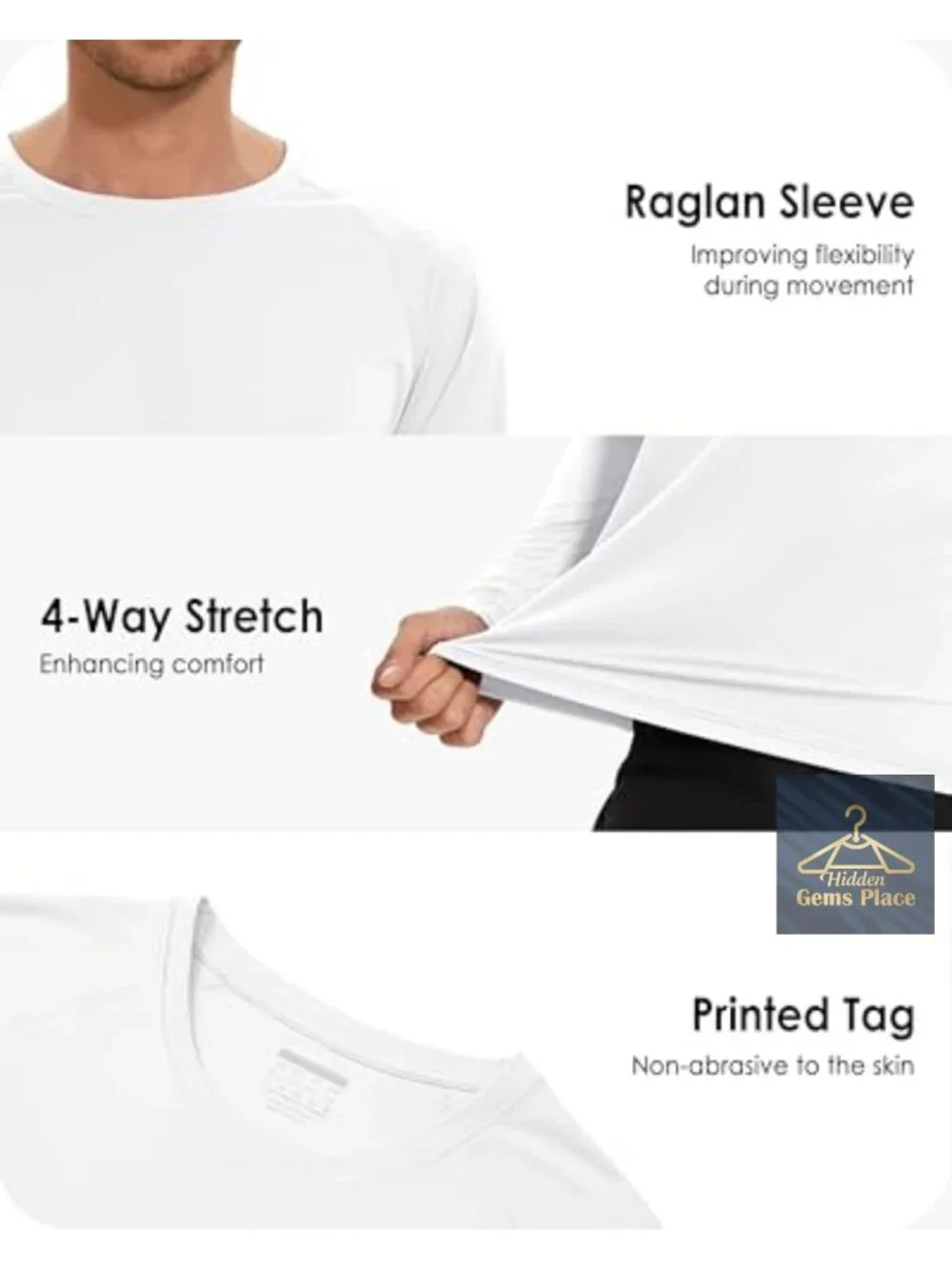 Men's UPF 50+ Long Sleeve Sun Protection Rash Guard Shirt Lightweight Quick Dry